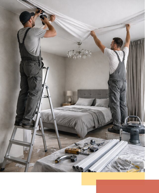 Монтаж натяжного потолка в спальне в Белогорске