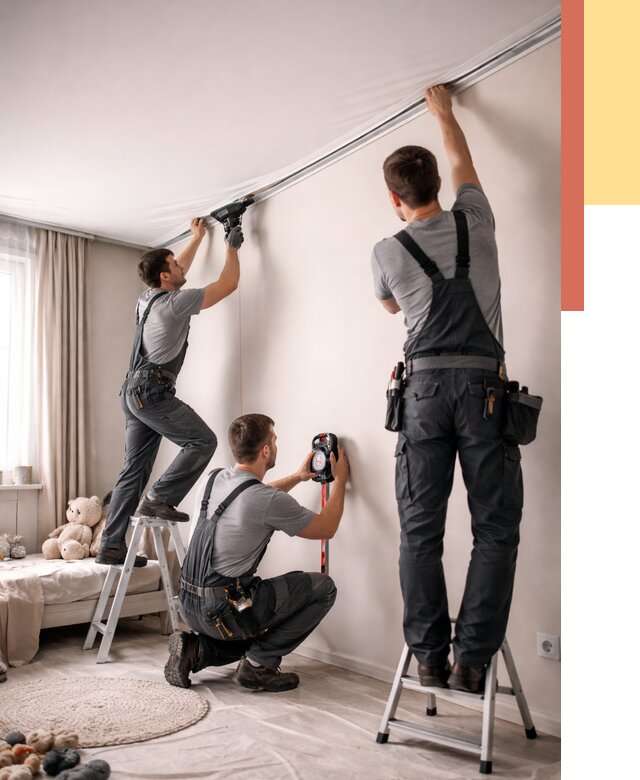 Монтаж натяжного потолка в детской в Белогорске от 3571 руб. — быстро и недорого | ОТДЕЛОЧНИК-Бгк