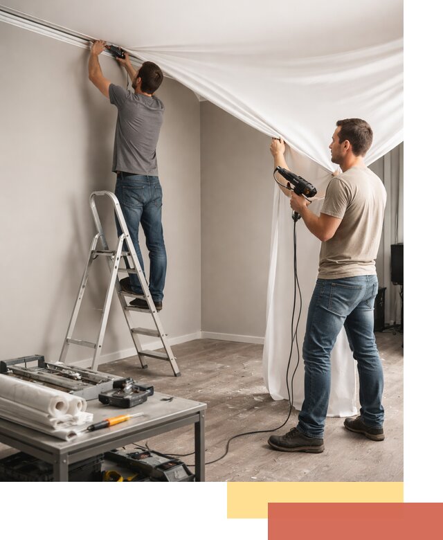 Монтаж натяжного потолка в студии в Белогорске