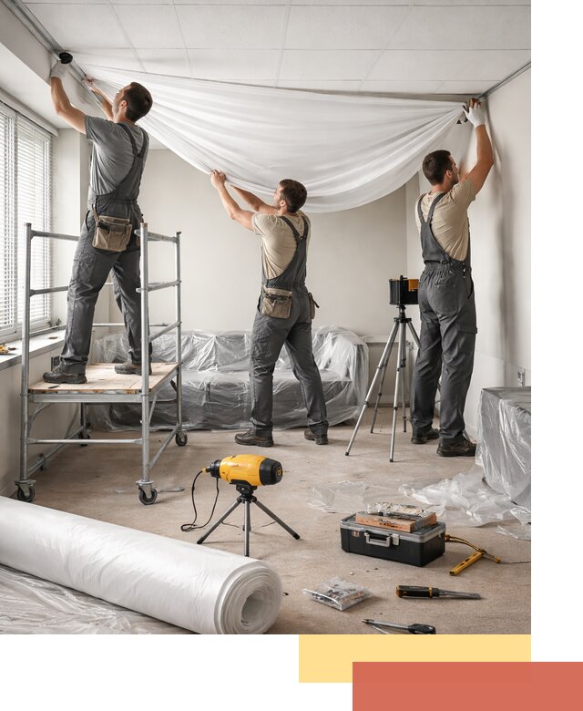 Монтаж натяжного потолка в офисе в Белогорске