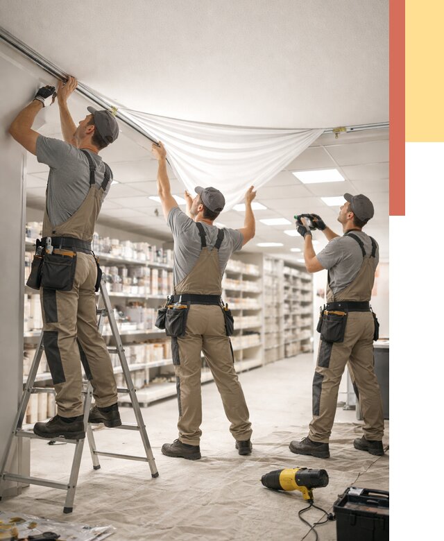 Монтаж натяжного потолка в магазине в Белогорске от 4591 руб. быстро и недорого | ОТДЕЛОЧНИК-Бгк