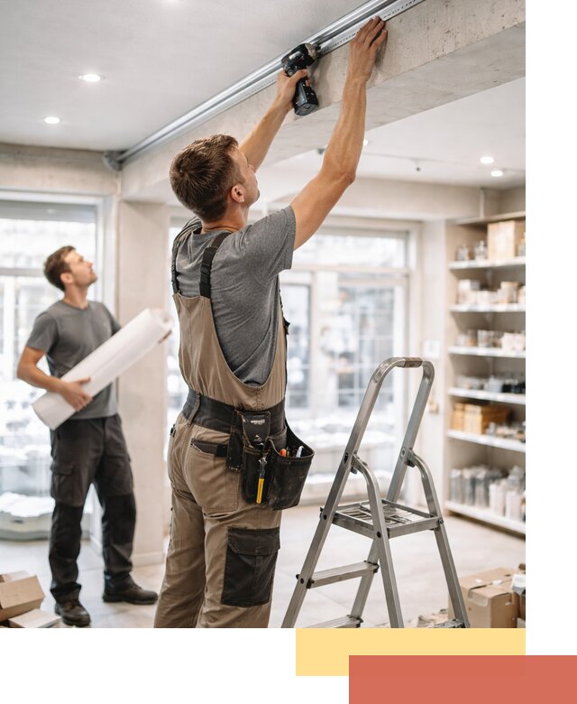 Монтаж натяжных потолков в магазине в Белогорске