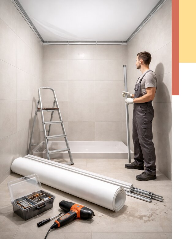 Монтаж натяжного потолка в санузле в Белогорске от 1887 руб. — ОТДЕЛОЧНИК-Бгк