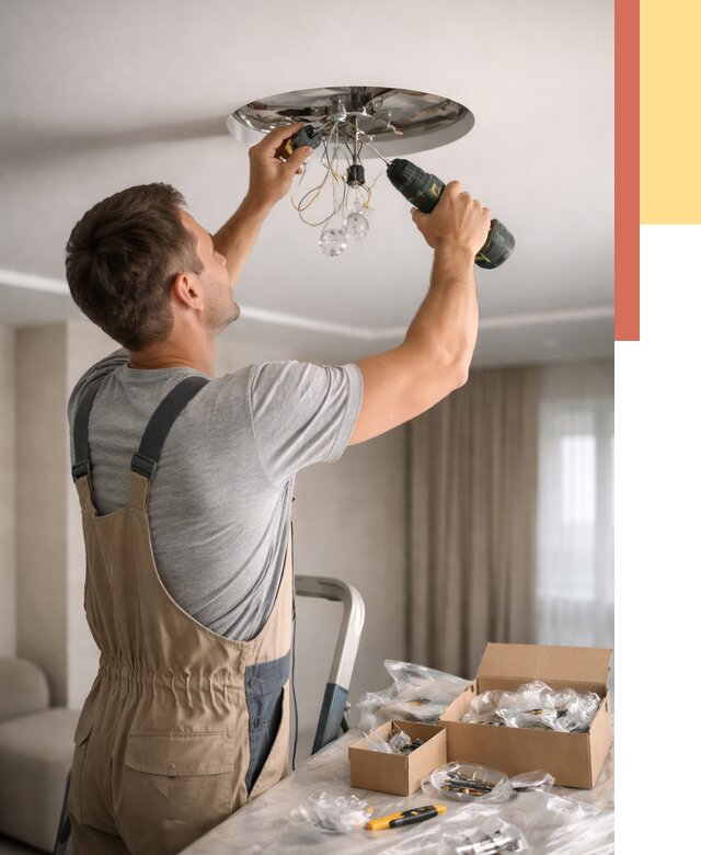 Установка люстры в натяжной потолок в Белогорске от 1224 руб. | Быстро и недорого — ОТДЕЛОЧНИК-Бгк