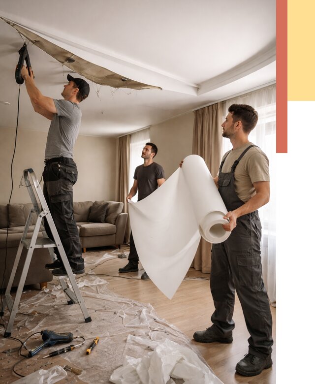 Замена полотна натяжного потолка в Белогорске от 9692 руб. быстро и недорого | ОТДЕЛОЧНИК-Бгк