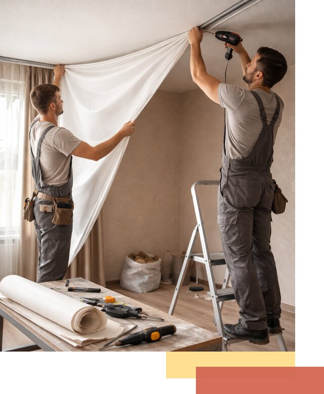 Замена полотна натяжного потолка в Белогорске быстро и качественно