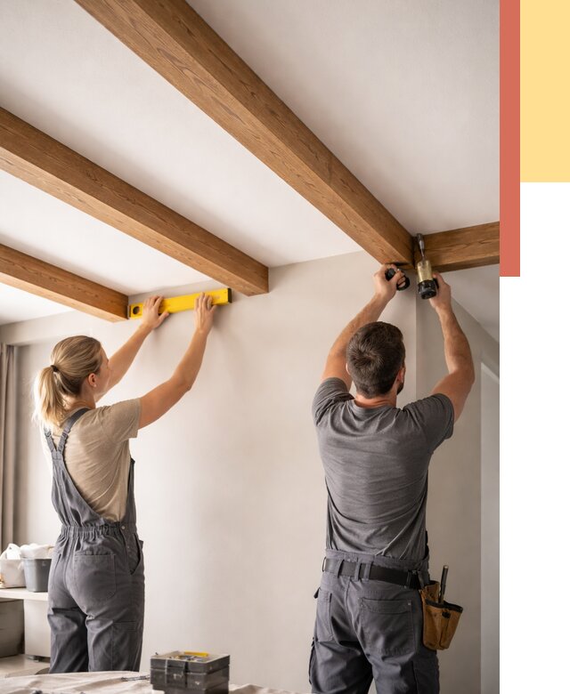 Монтаж декоративных балок на потолок в Белогорске от 4285 руб. — ОТДЕЛОЧНИК-Бгк